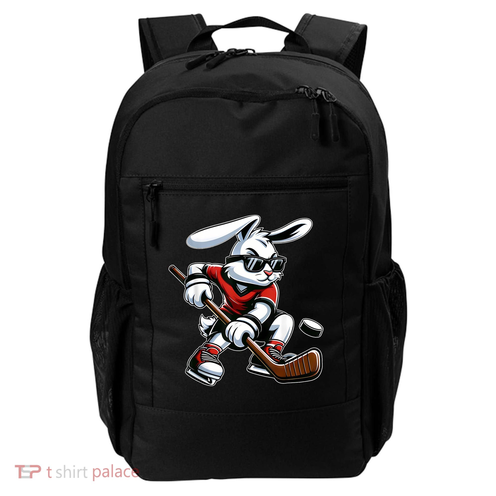 Happy Easter Bunny Playing Hockey Easter Sport Backpack