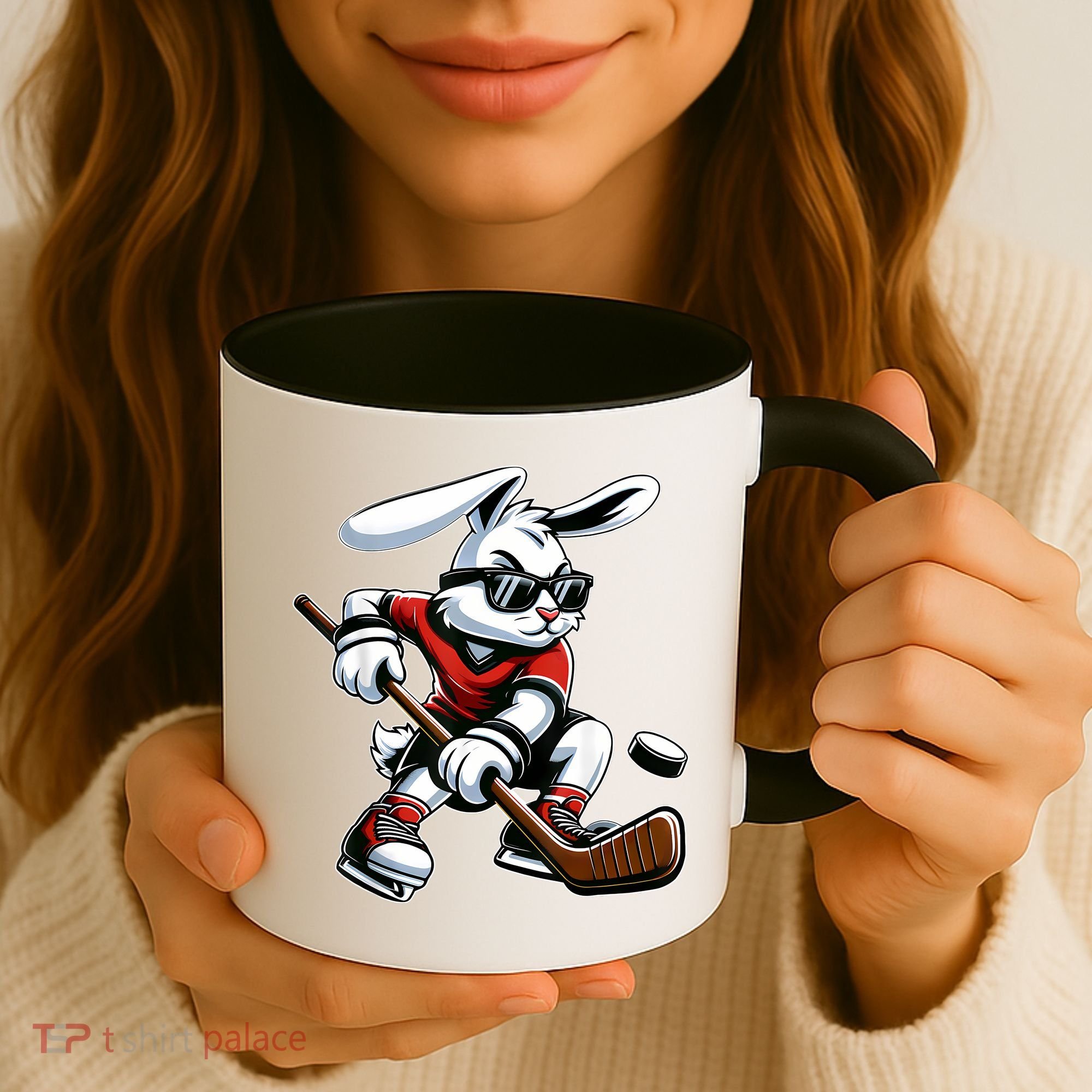 Happy Easter Bunny Playing Hockey Easter Sport Coffee Mug