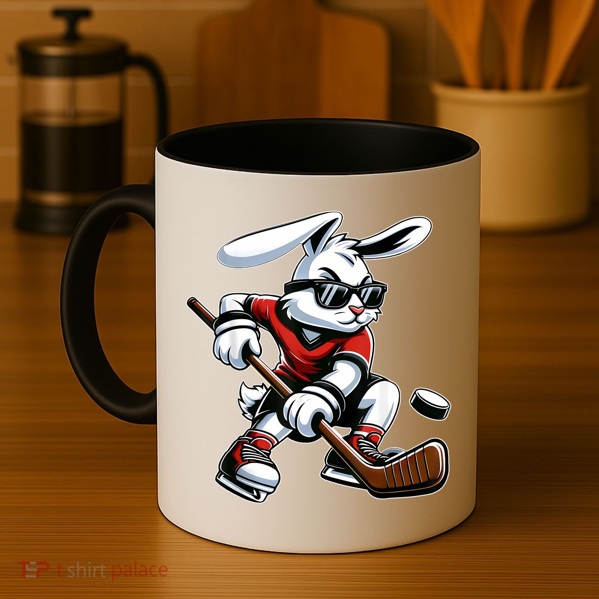 Happy Easter Bunny Playing Hockey Easter Sport Coffee Mug