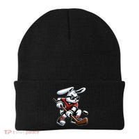 Happy Easter Bunny Playing Hockey Easter Sport Beanie thumb 0