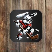 Happy Easter Bunny Playing Hockey Easter Sport Coaster thumb 0