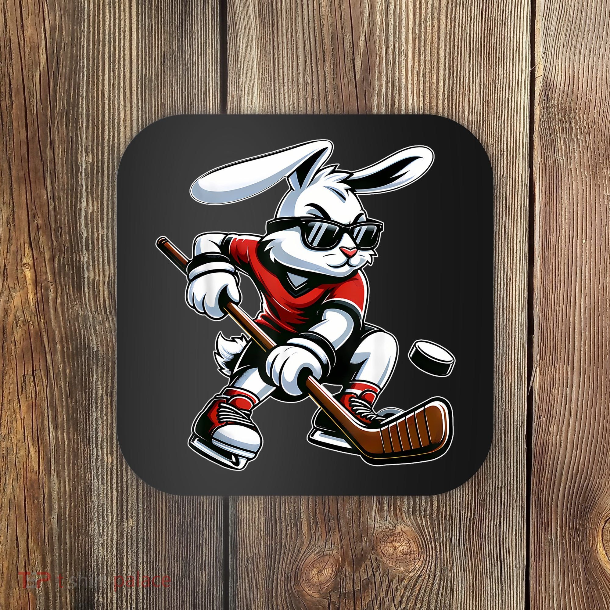 Happy Easter Bunny Playing Hockey Easter Sport Coaster