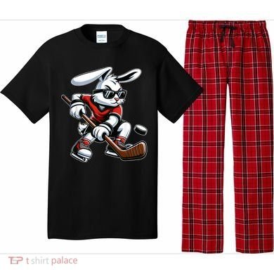 Happy Easter Bunny Playing Hockey Easter Sport Pajama Set