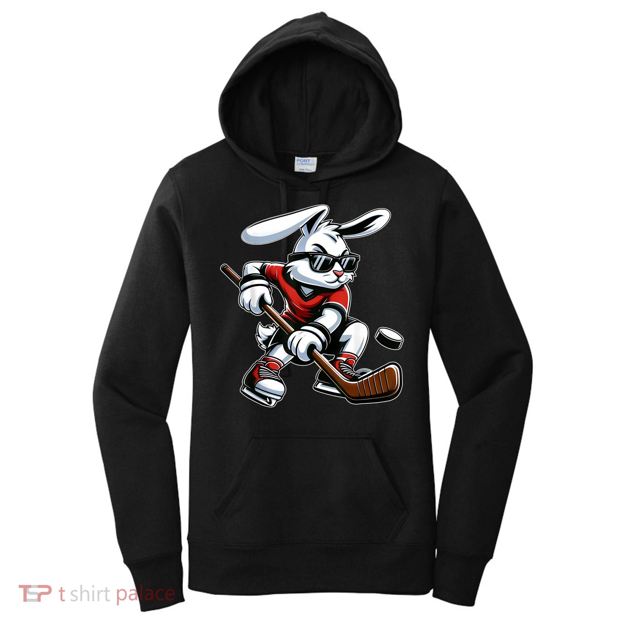 Happy Easter Bunny Playing Hockey Easter Sport Women's Hoodie