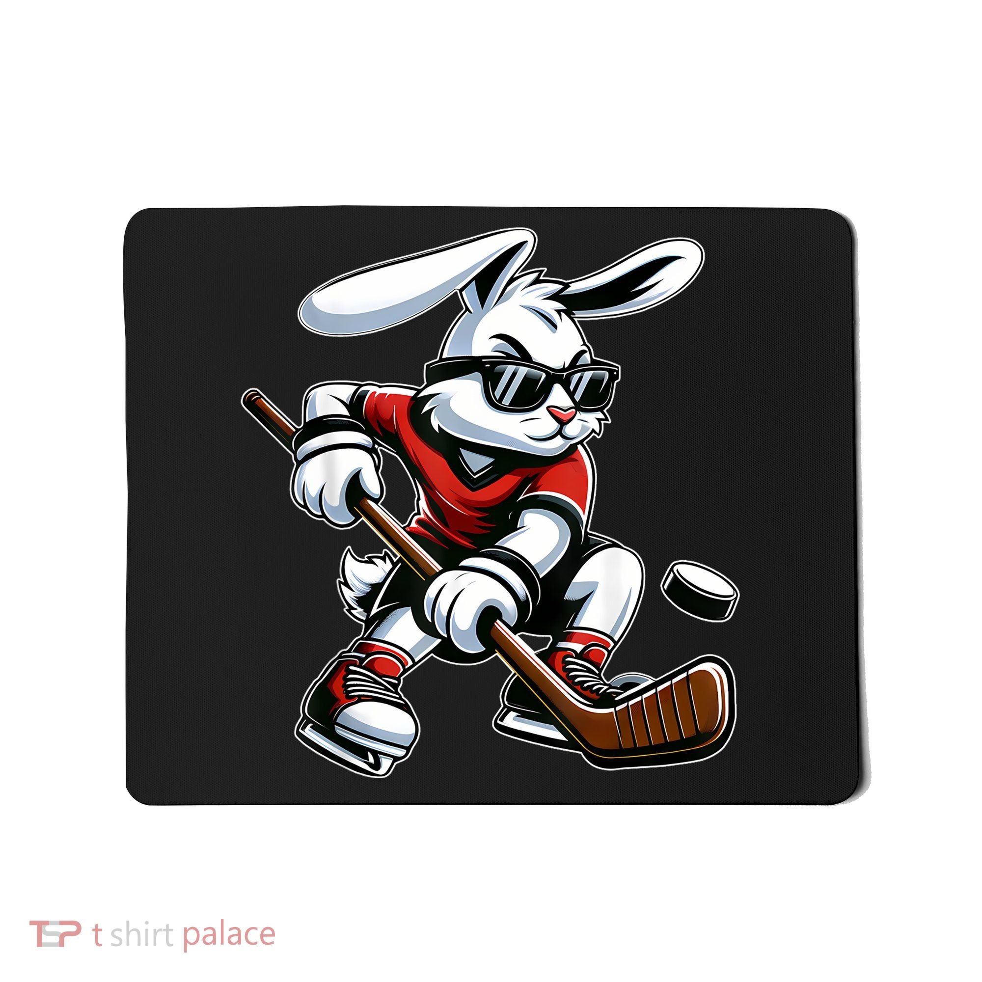 Happy Easter Bunny Playing Hockey Easter Sport Mousepad