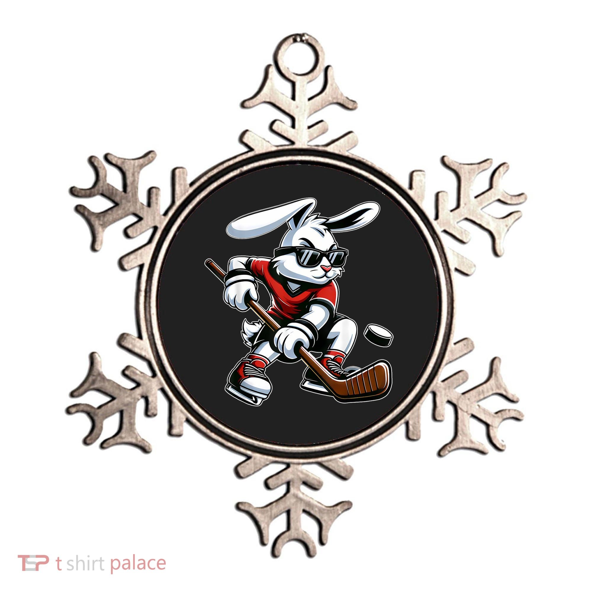 Happy Easter Bunny Playing Hockey Easter Sport Ornament