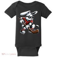 Happy Easter Bunny Playing Hockey Easter Sport Baby Bodysuit thumb 0