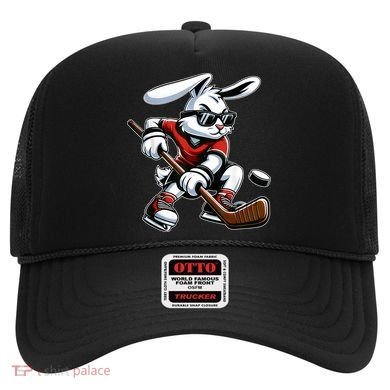 Happy Easter Bunny Playing Hockey Easter Sport Hat