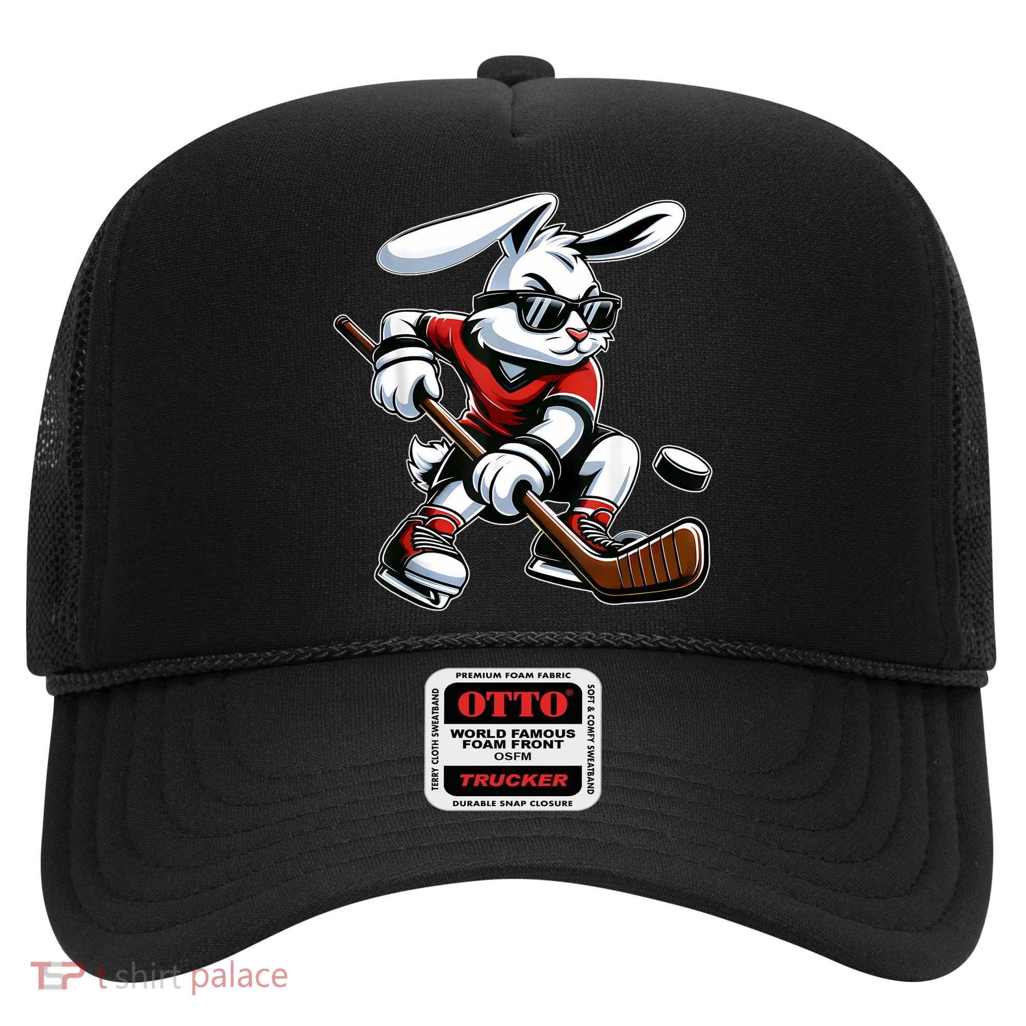 Happy Easter Bunny Playing Hockey Easter Sport Hat