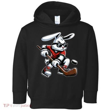 Happy Easter Bunny Playing Hockey Easter Sport Toddler Hoodie
