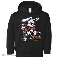 Happy Easter Bunny Playing Hockey Easter Sport Toddler Hoodie thumb 0
