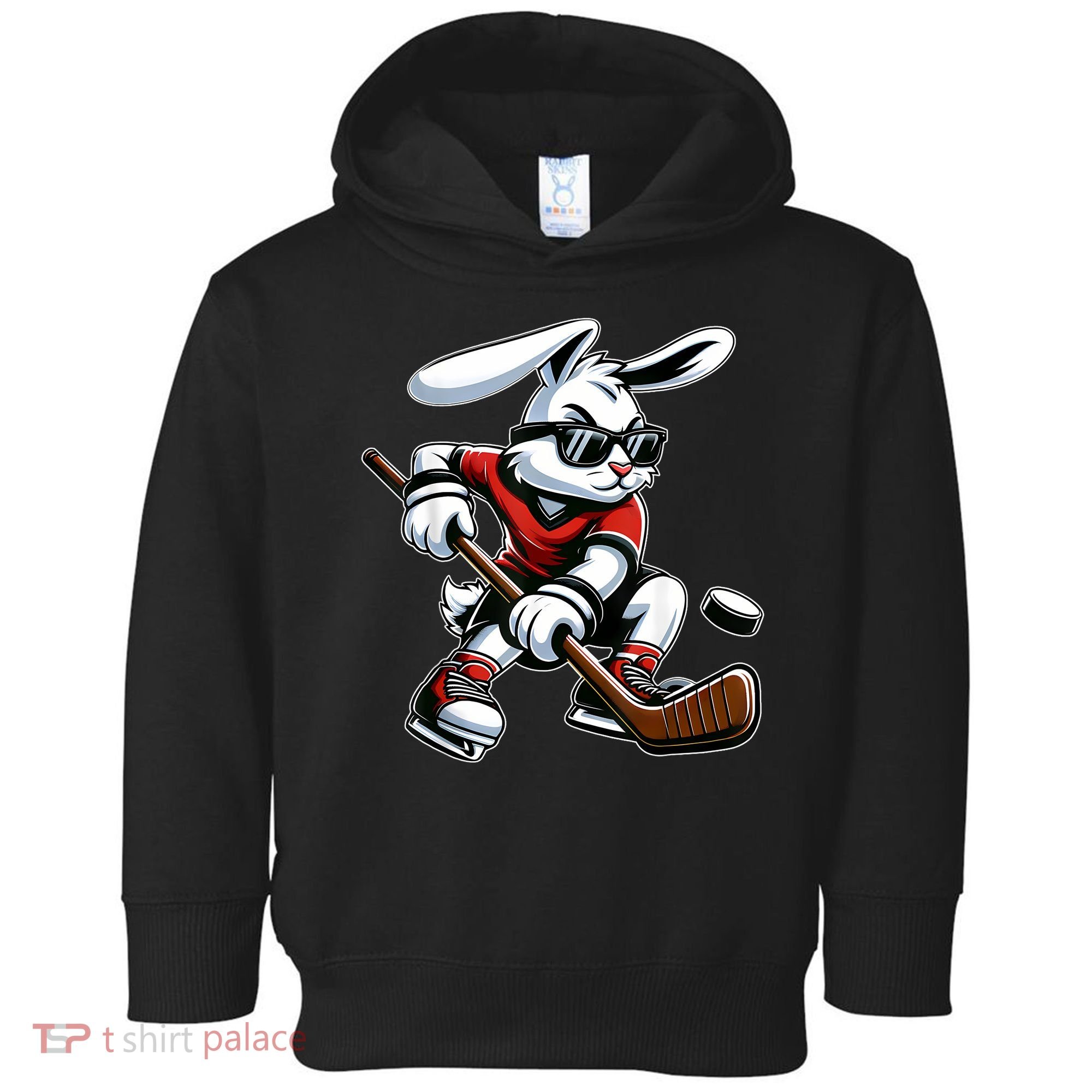 Happy Easter Bunny Playing Hockey Easter Sport Toddler Hoodie