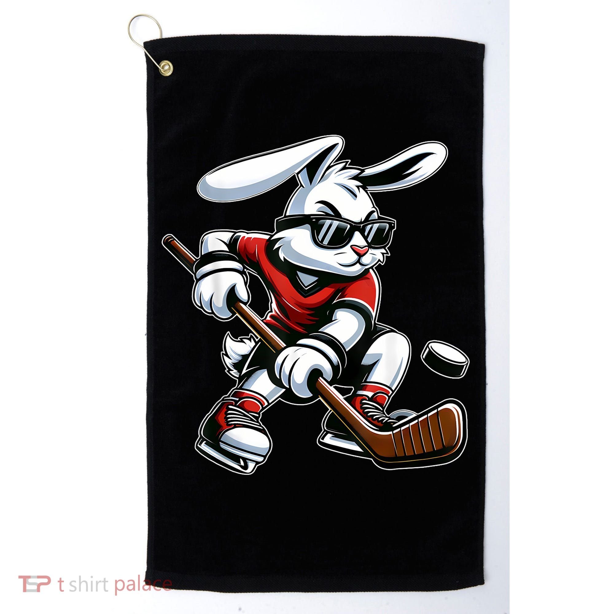 Happy Easter Bunny Playing Hockey Easter Sport Golf Towel