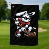 Happy Easter Bunny Playing Hockey Easter Sport Golf Towel thumb 1
