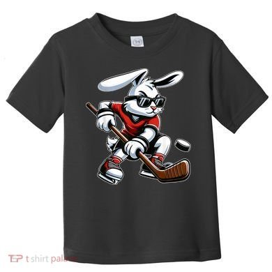 Happy Easter Bunny Playing Hockey Easter Sport Toddler T-Shirt