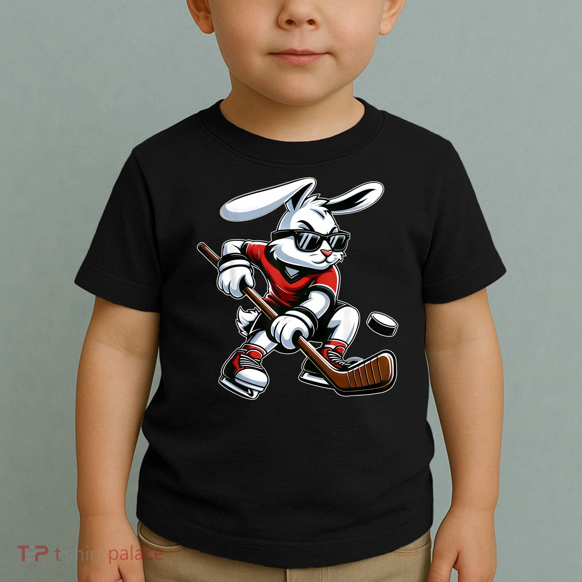 Happy Easter Bunny Playing Hockey Easter Sport Toddler T-Shirt