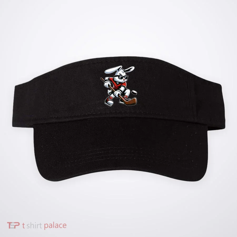 Happy Easter Bunny Playing Hockey Easter Sport Visor