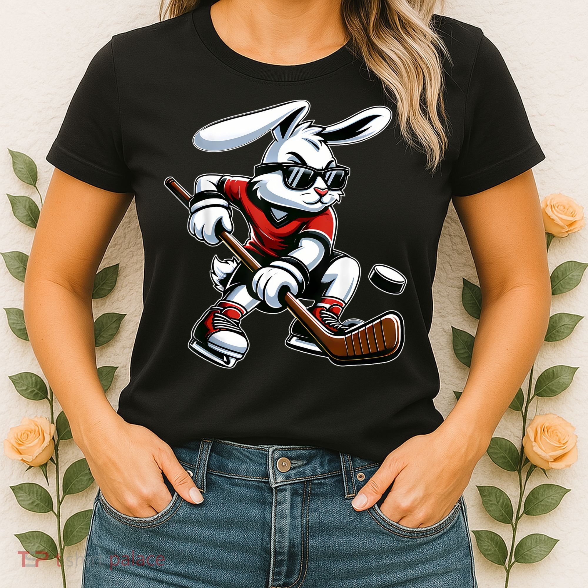 Happy Easter Bunny Playing Hockey Easter Sport Women's T-Shirt