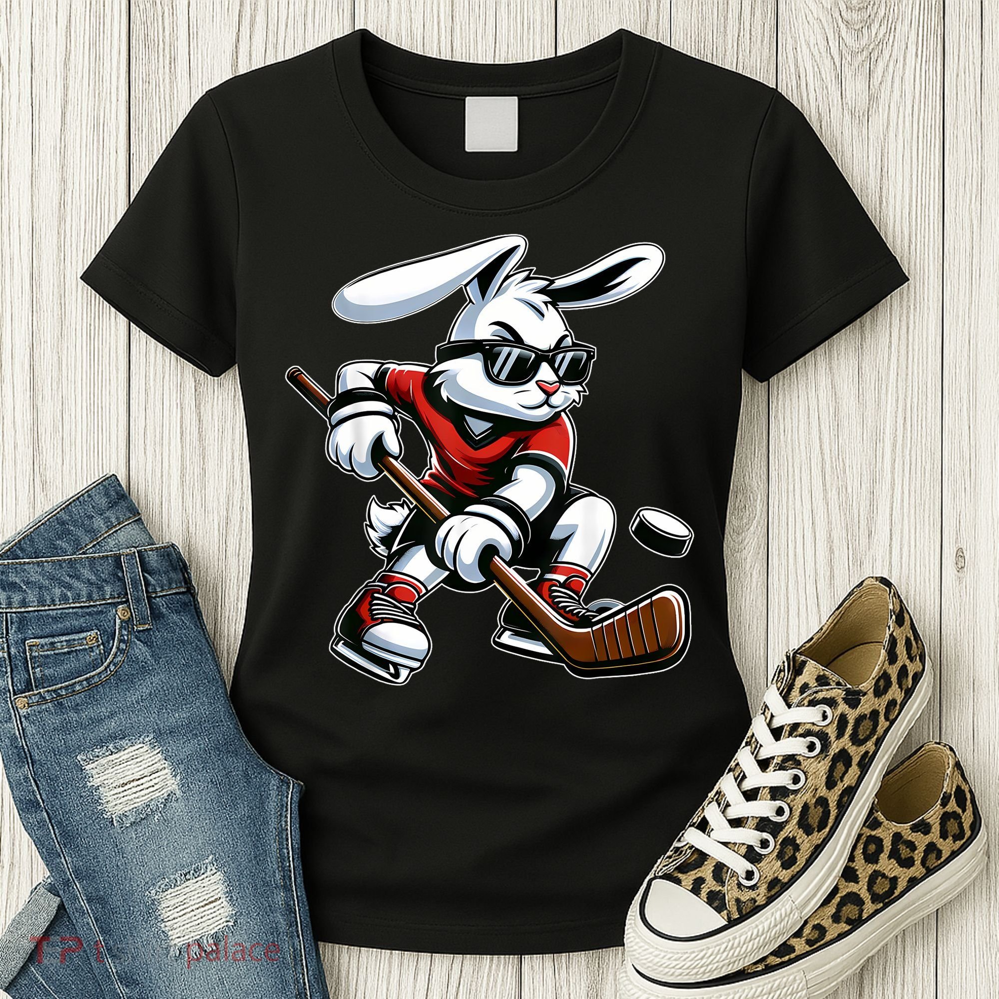 Happy Easter Bunny Playing Hockey Easter Sport Women's T-Shirt