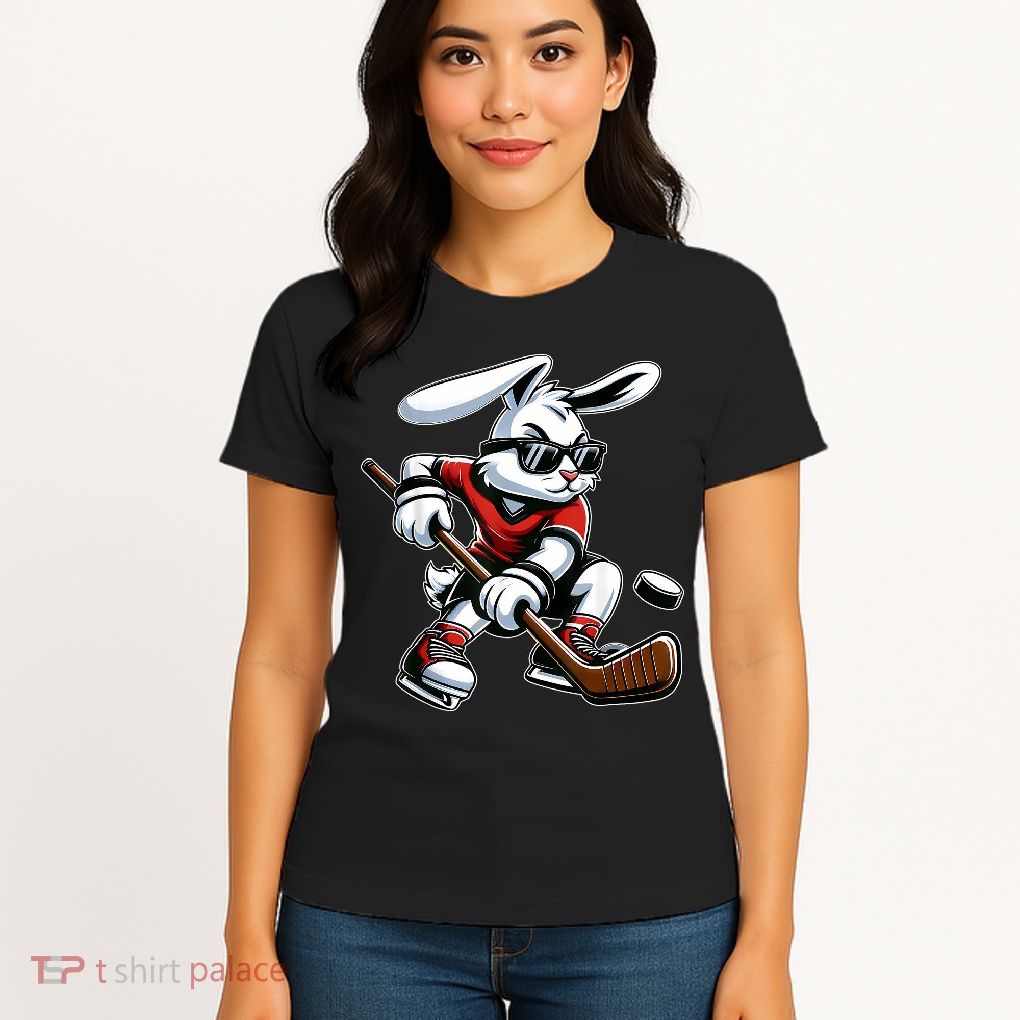 Happy Easter Bunny Playing Hockey Easter Sport Women's T-Shirt