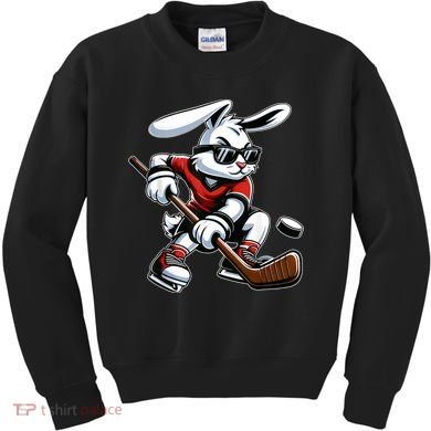 Happy Easter Bunny Playing Hockey Easter Sport Kids Sweatshirt