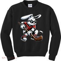 Happy Easter Bunny Playing Hockey Easter Sport Kids Sweatshirt thumb 0
