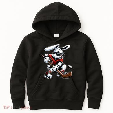 Happy Easter Bunny Playing Hockey Easter Sport Kids Hoodie