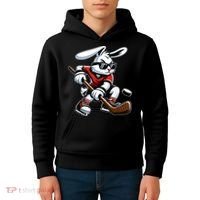 Happy Easter Bunny Playing Hockey Easter Sport Kids Hoodie thumb 4
