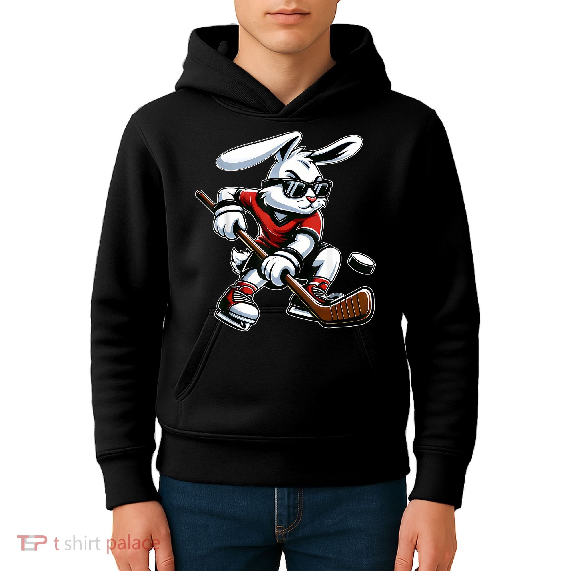 Happy Easter Bunny Playing Hockey Easter Sport Kids Hoodie