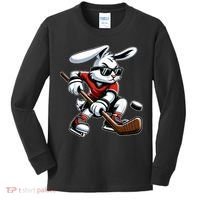 Happy Easter Bunny Playing Hockey Easter Sport Kids Long Sleeve Shirt thumb 0