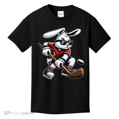 Happy Easter Bunny Playing Hockey Easter Sport Kids T-Shirt
