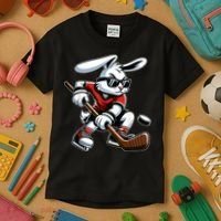 Happy Easter Bunny Playing Hockey Easter Sport Kids T-Shirt thumb 3
