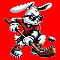 Happy Easter Bunny Playing Hockey Easter Sport Santa Hat thumb 1