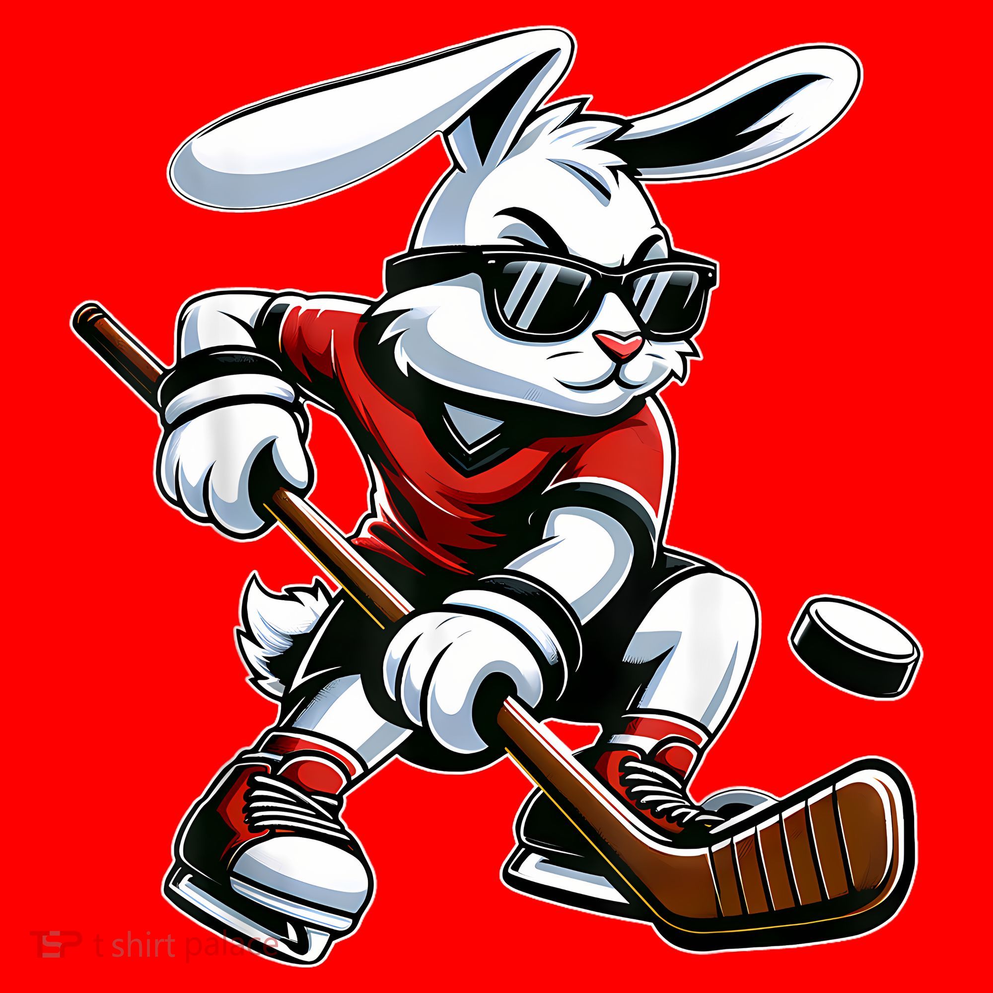 Happy Easter Bunny Playing Hockey Easter Sport Santa Hat