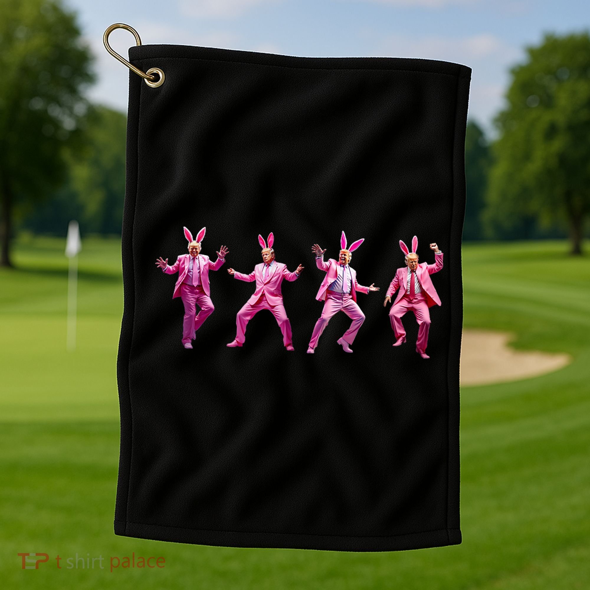 Happy Easter Bunny Spring Hunt Eggs Rabbit Funny Trump Dance Golf Towel