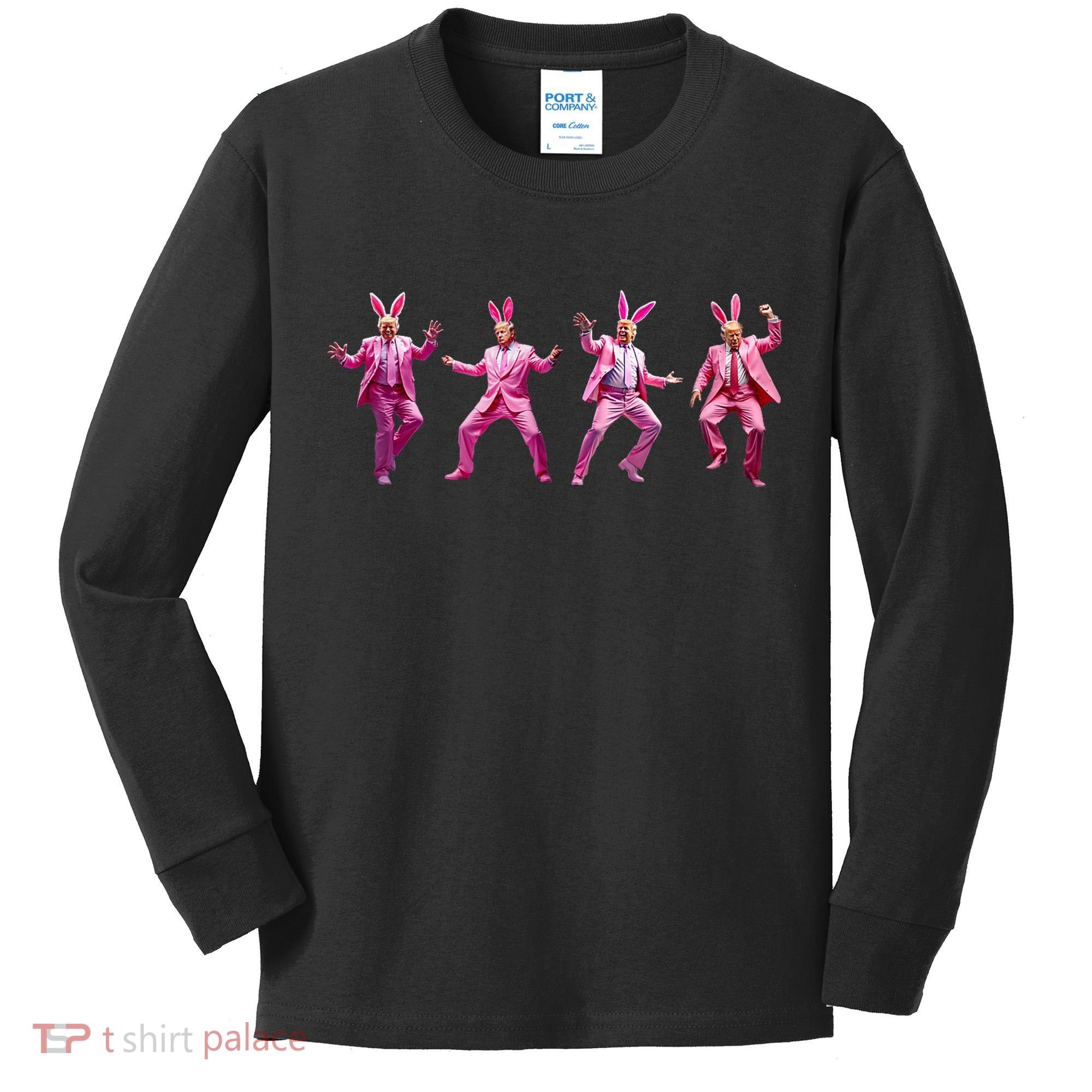 Happy Easter Bunny Spring Hunt Eggs Rabbit Funny Trump Dance Kids Long Sleeve Shirt
