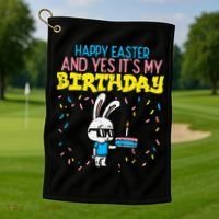 Happy Easter Birthday Bunny Cake Bday Party Golf Towel thumb 1