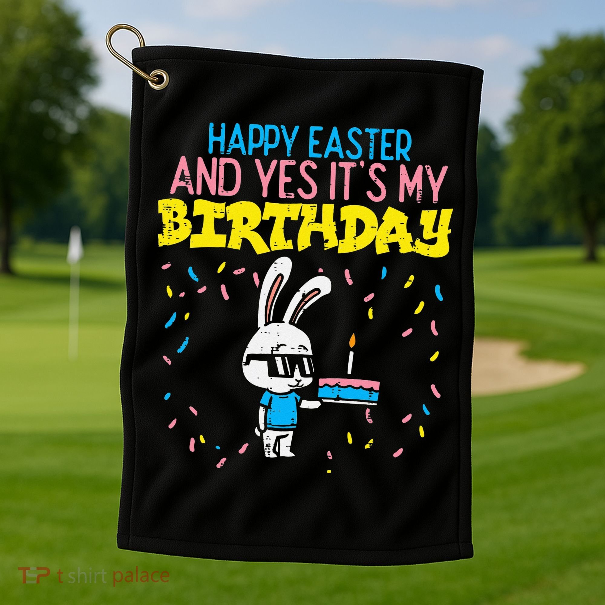 Happy Easter Birthday Bunny Cake Bday Party Golf Towel