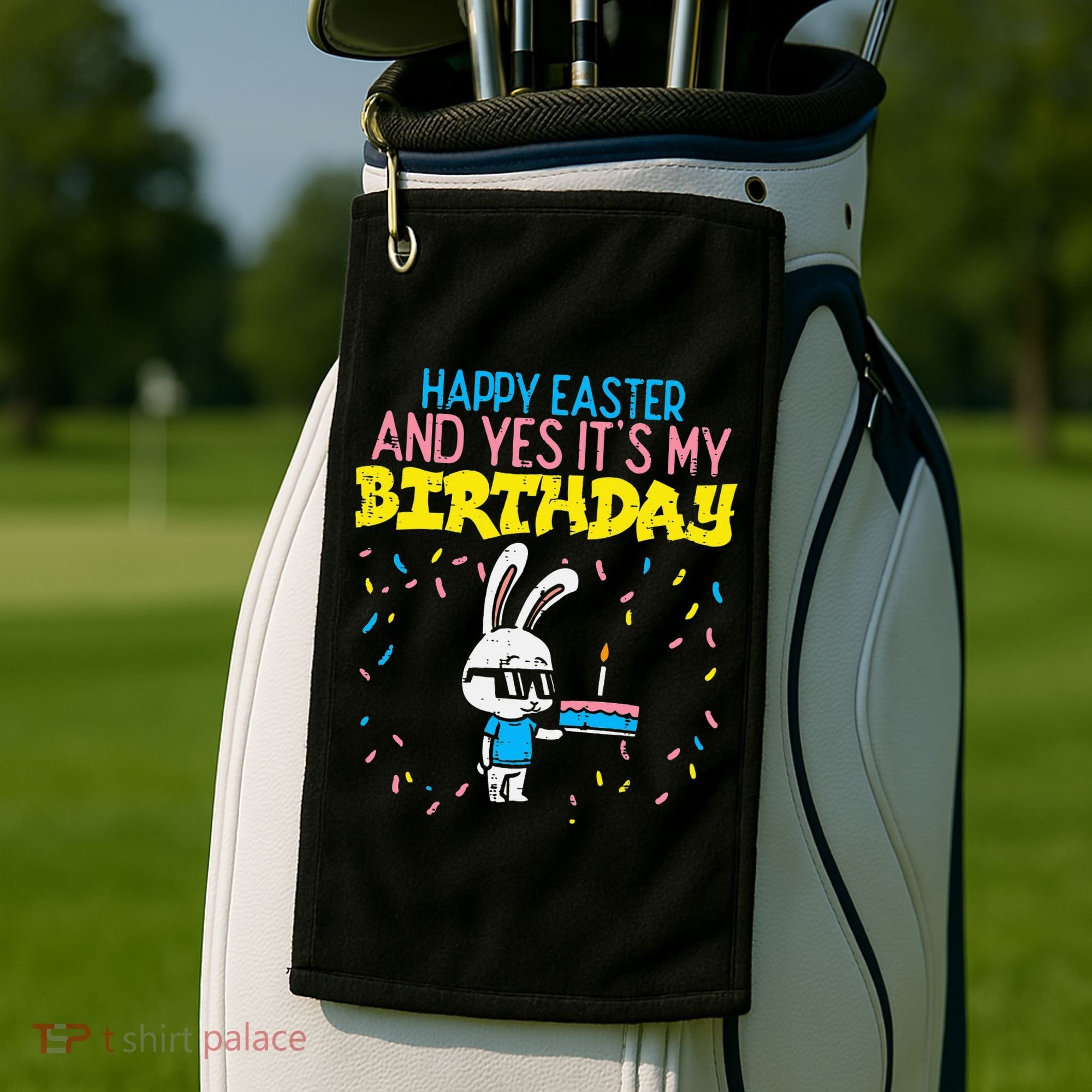 Happy Easter Birthday Bunny Cake Bday Party Golf Towel