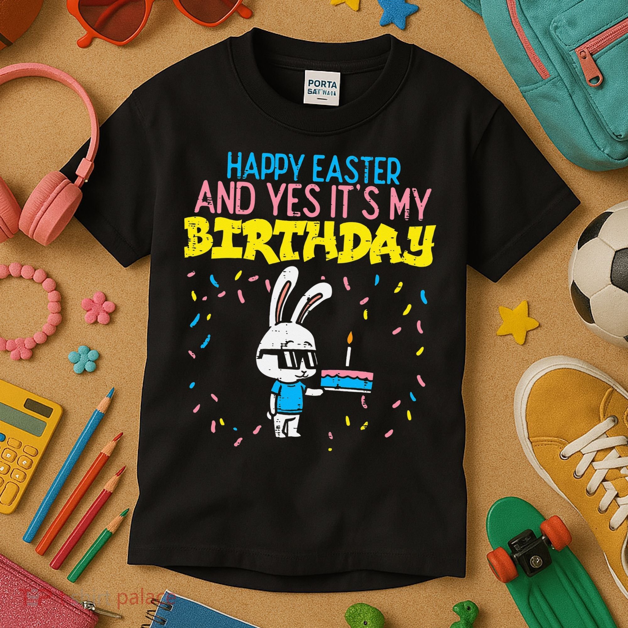Happy Easter Birthday Bunny Cake Bday Party Kids T-Shirt