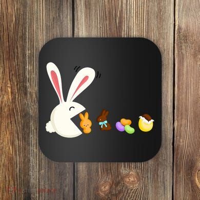 Happy Easter Bunny Eating Candy Funny Boy Girl Easter  Coaster