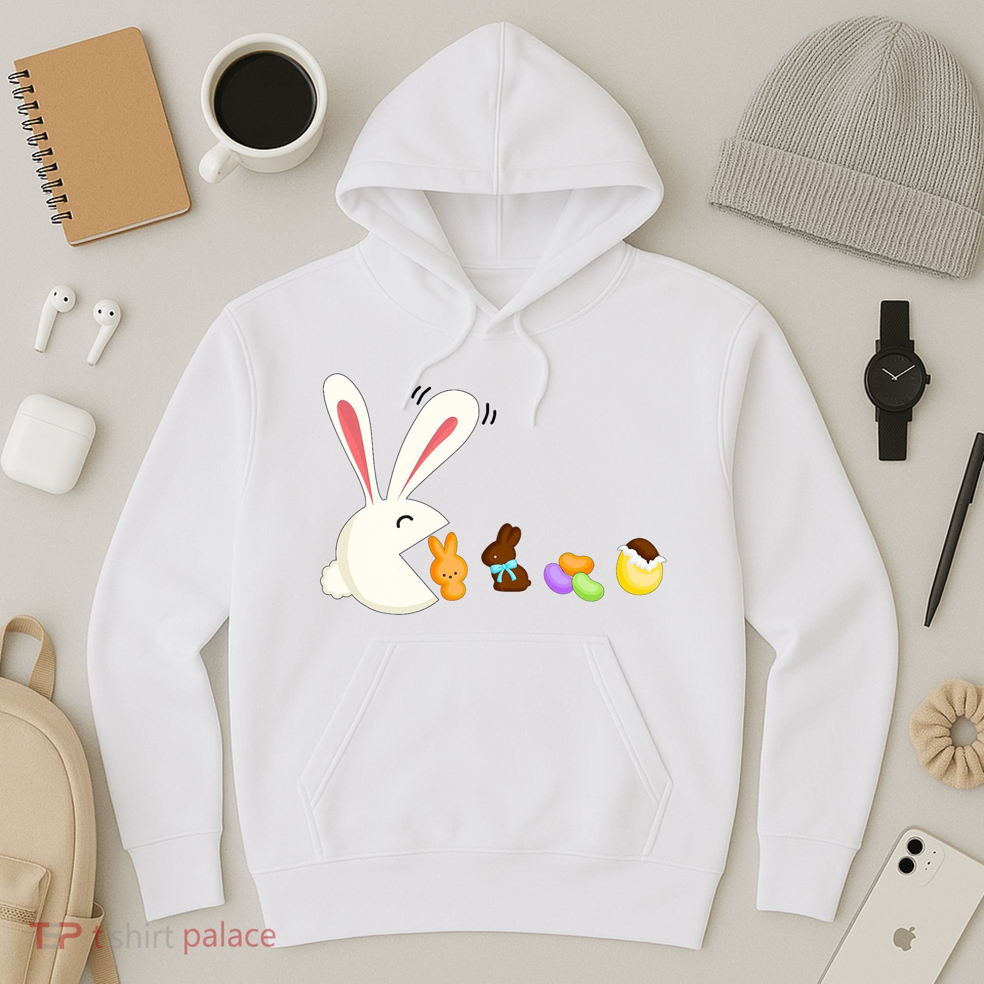 Happy Easter Bunny Eating Candy Funny Boy Girl Easter  Hoodie