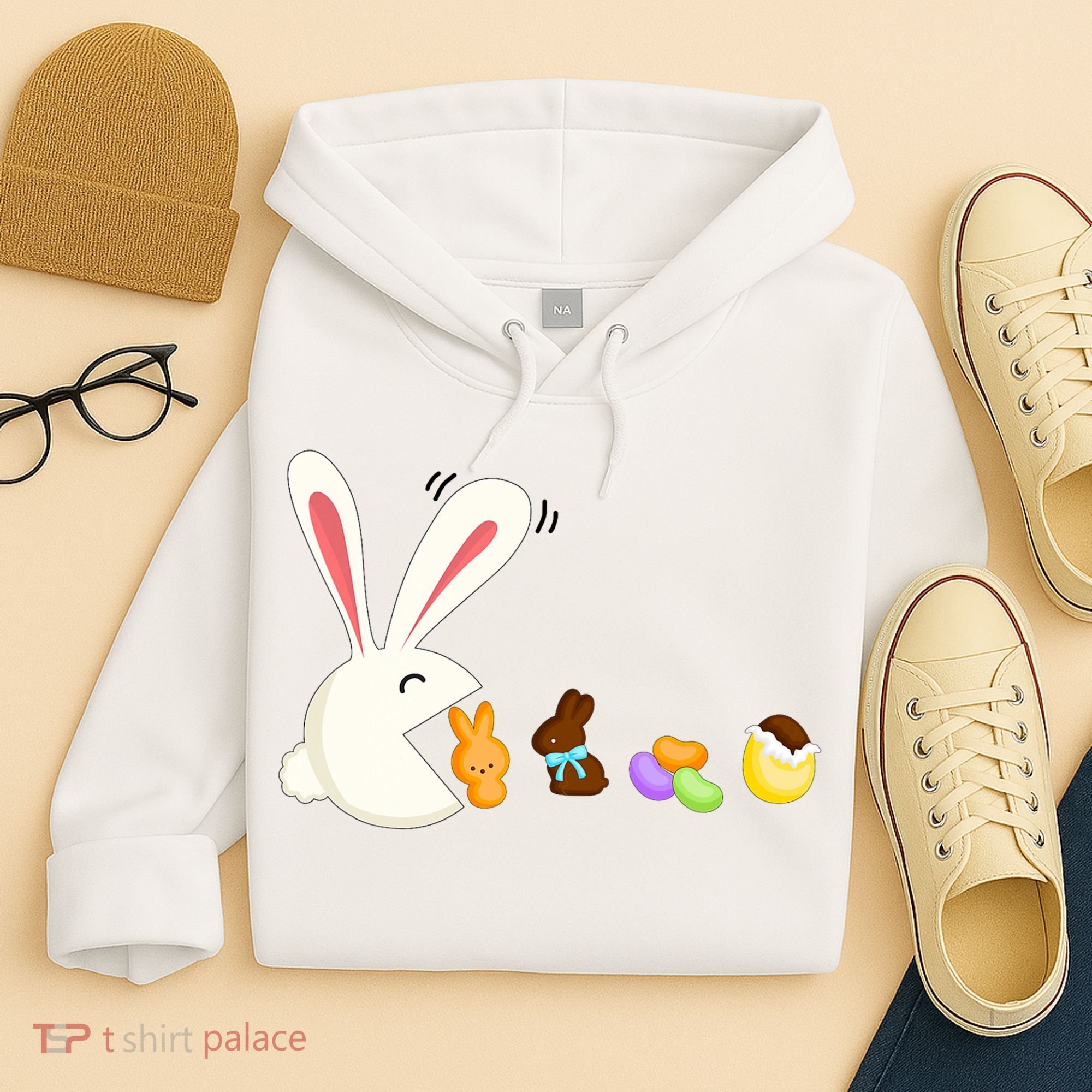 Happy Easter Bunny Eating Candy Funny Boy Girl Easter  Hoodie