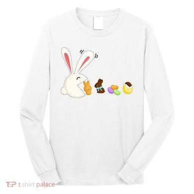 Happy Easter Bunny Eating Candy Funny Boy Girl Easter  Long Sleeve Shirt