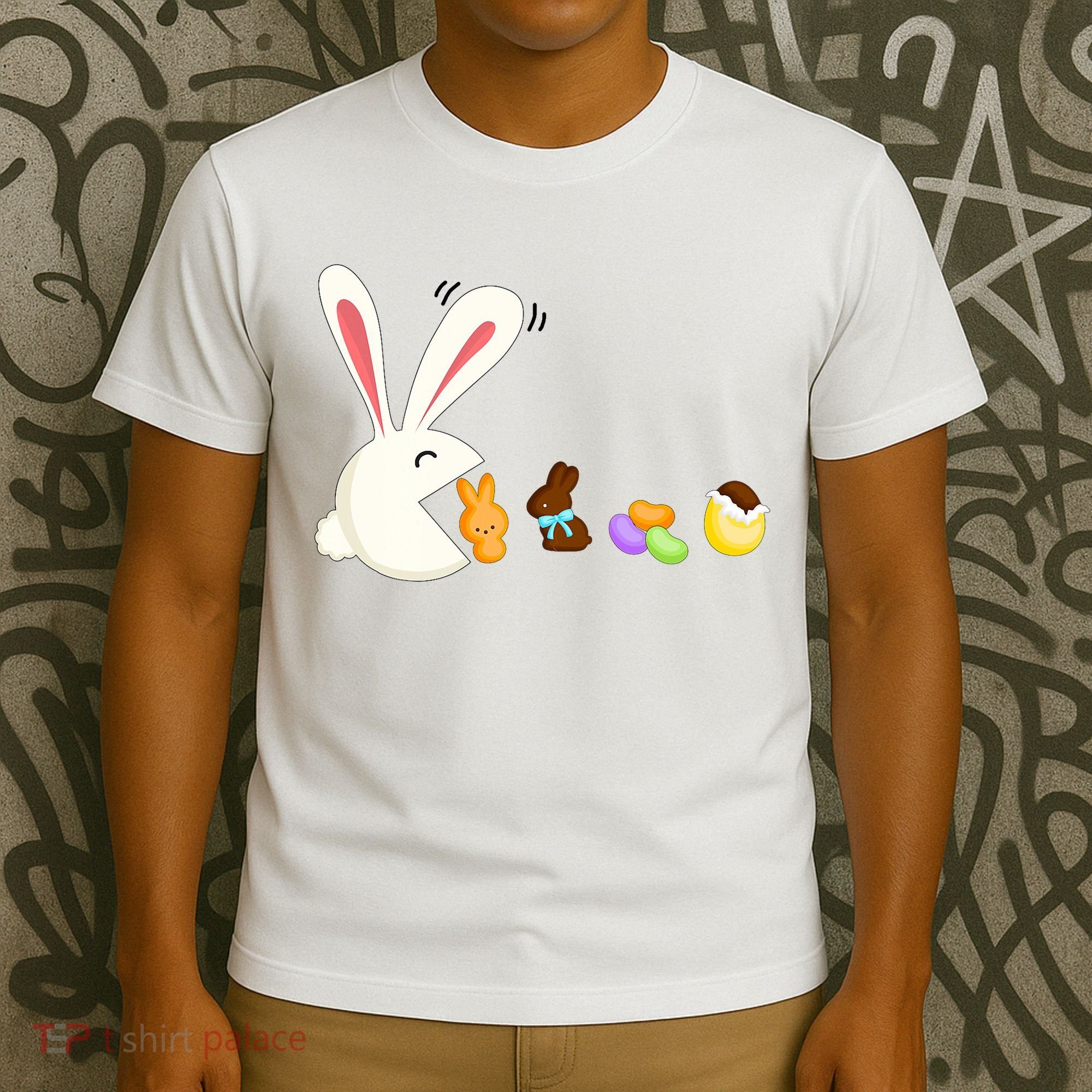 Happy Easter Bunny Eating Candy Funny Boy Girl Easter  T-Shirt