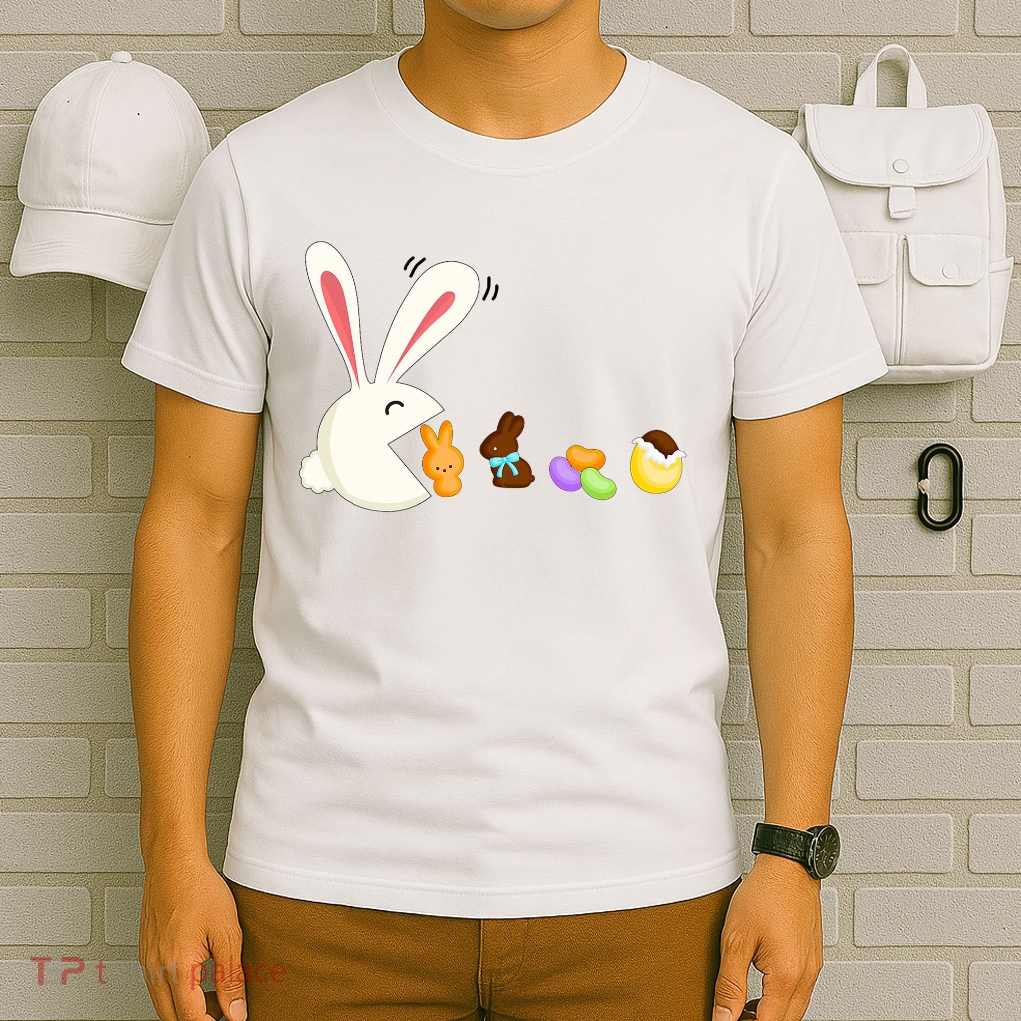 Happy Easter Bunny Eating Candy Funny Boy Girl Easter  T-Shirt