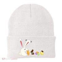 Happy Easter Bunny Eating Candy Funny Boy Girl Easter  Beanie thumb 0
