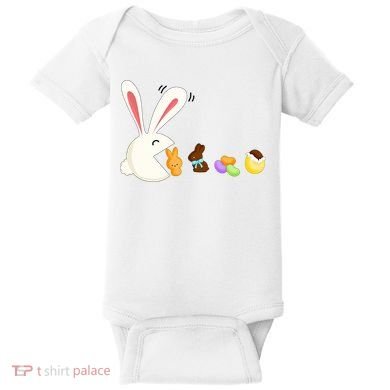 Happy Easter Bunny Eating Candy Funny Boy Girl Easter  Baby Bodysuit