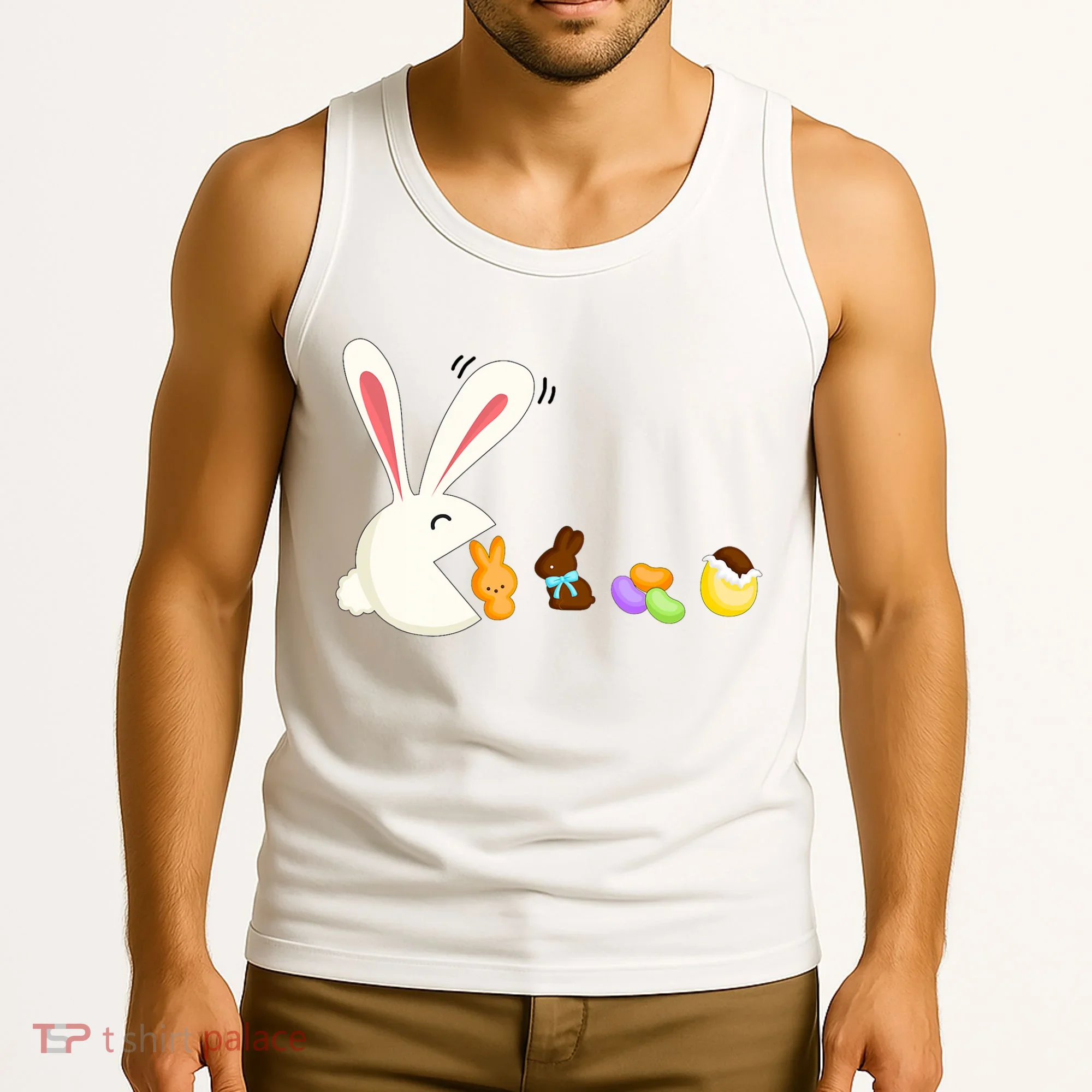 Happy Easter Bunny Eating Candy Funny Boy Girl Easter  Tank Top