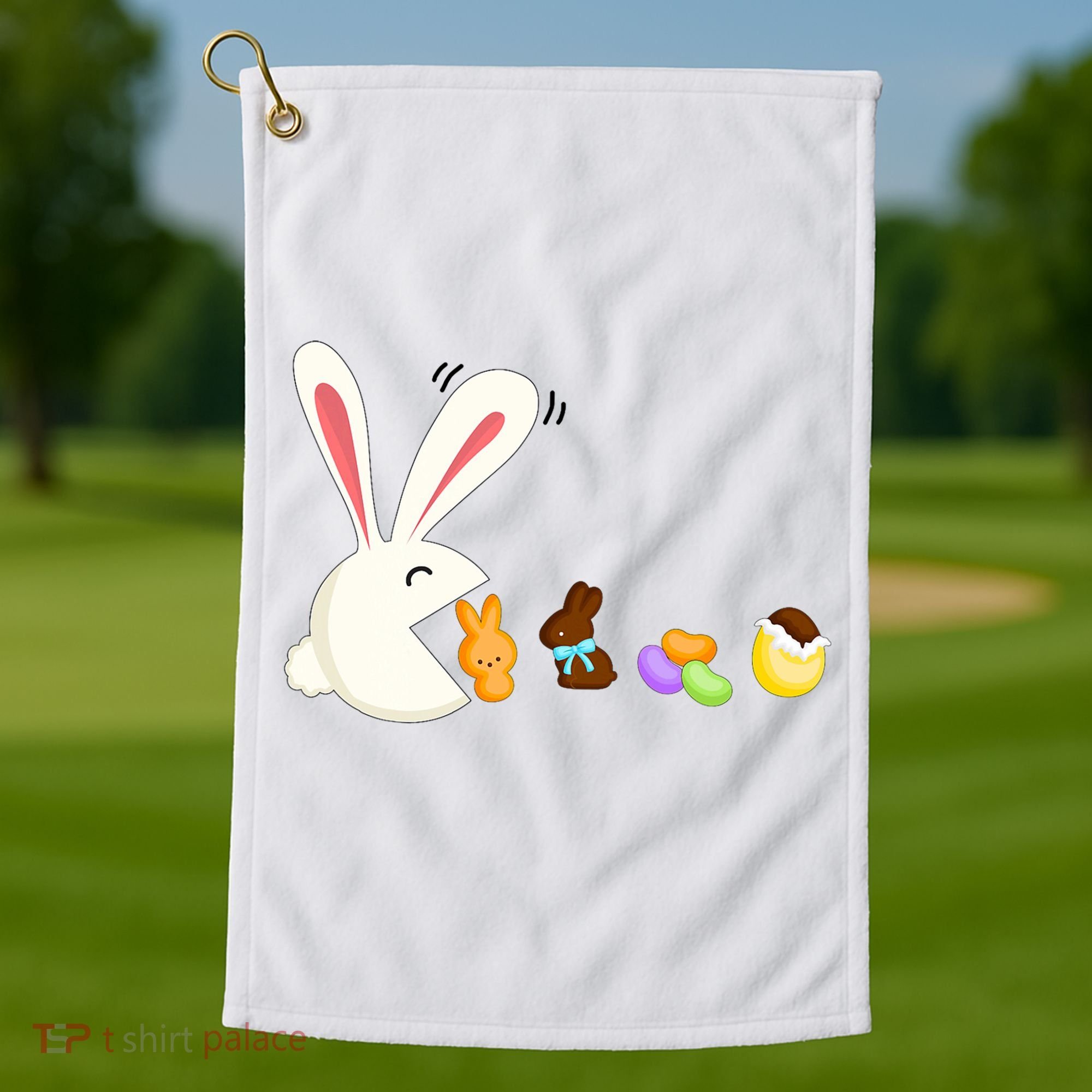 Happy Easter Bunny Eating Candy Funny Boy Girl Easter  Golf Towel